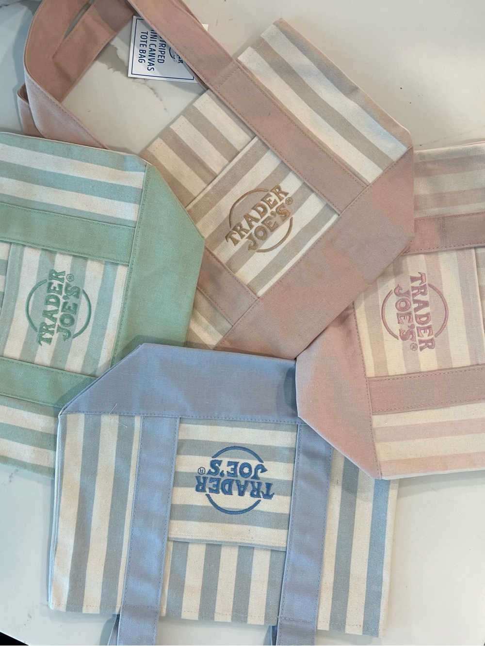 NEW! ✨Trader Joe's Pastel Striped Canvas Tote Bag - Set of all 4 Colors